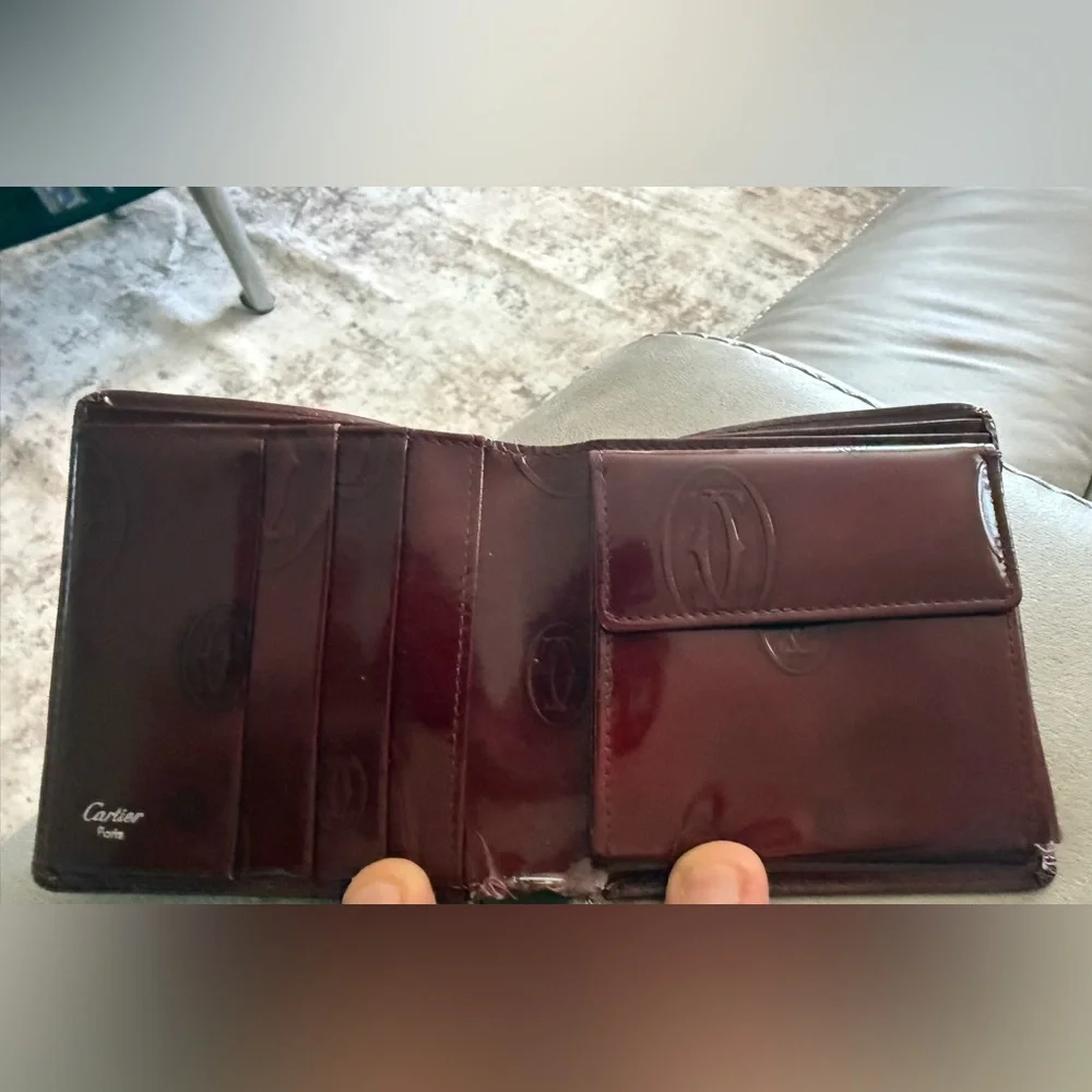 Cartier Glossy Patent Leather Wallet - Burgundy) birthday cake addition
